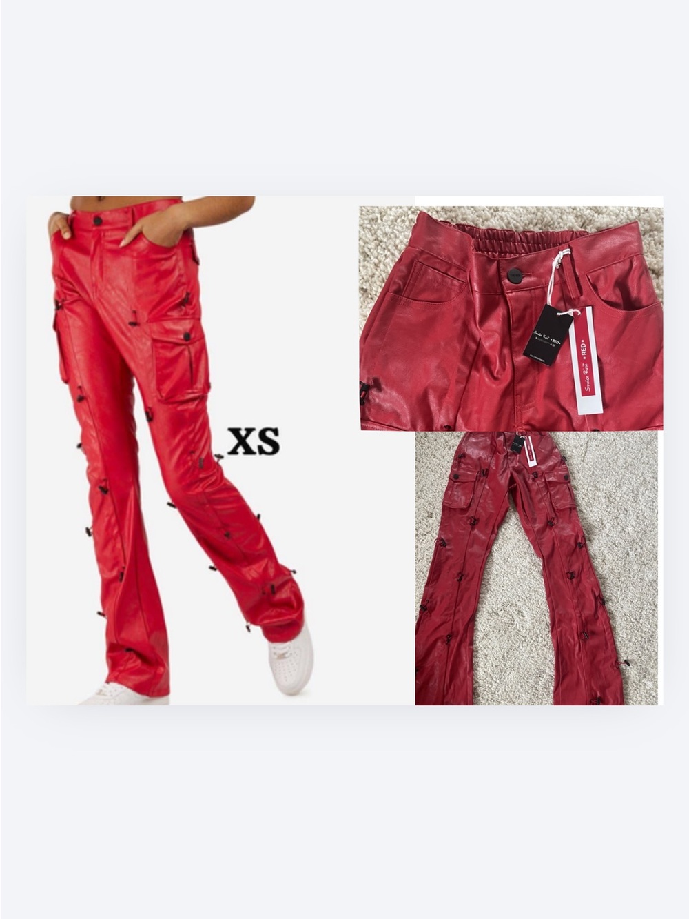 Smoke Rise Red leather cargo pants.